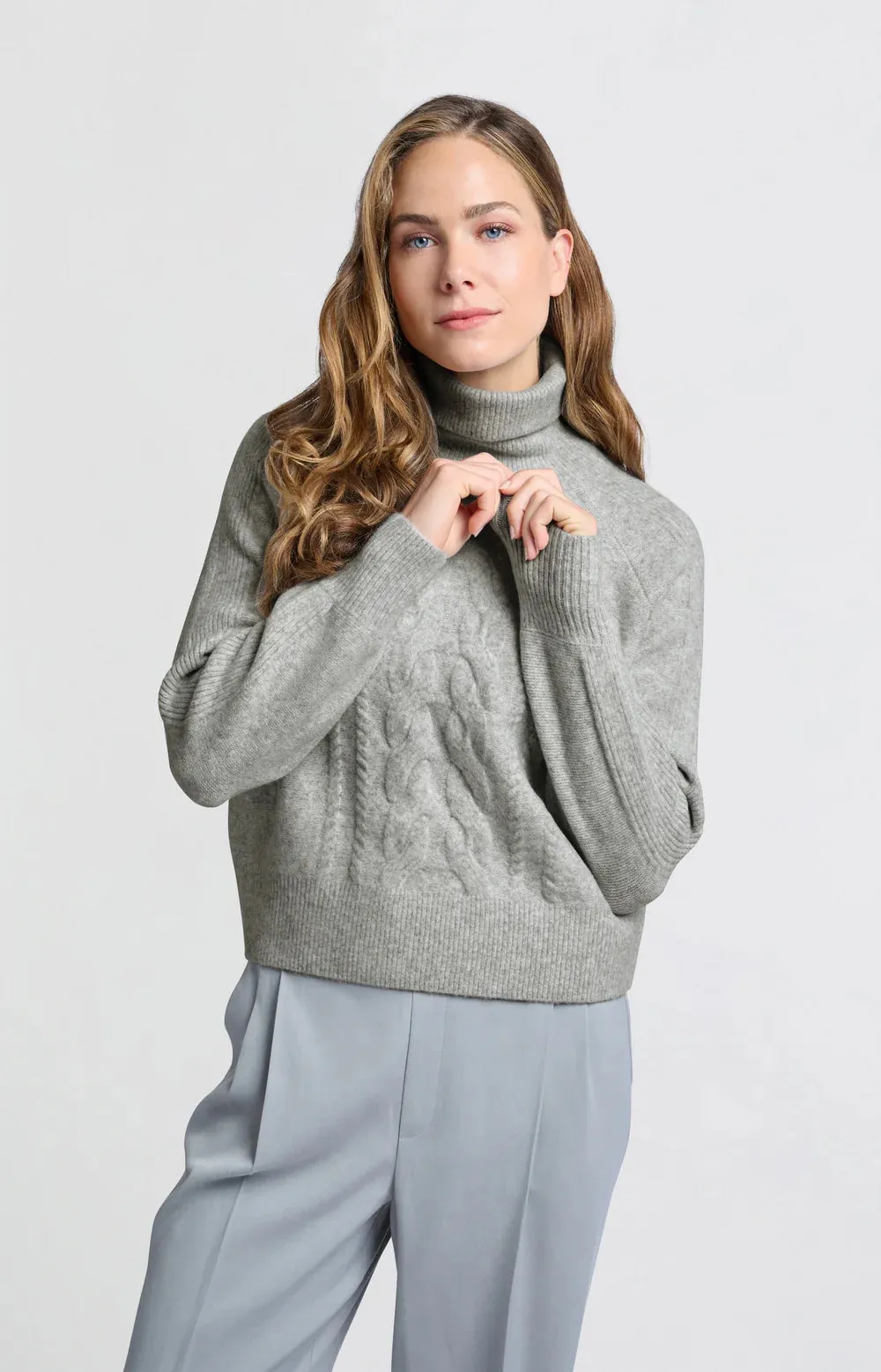 YAYA TURTLENECK SWEATER CABLE GREY MELANGE