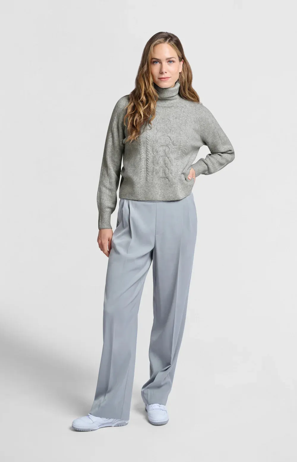 YAYA TURTLENECK SWEATER CABLE GREY MELANGE