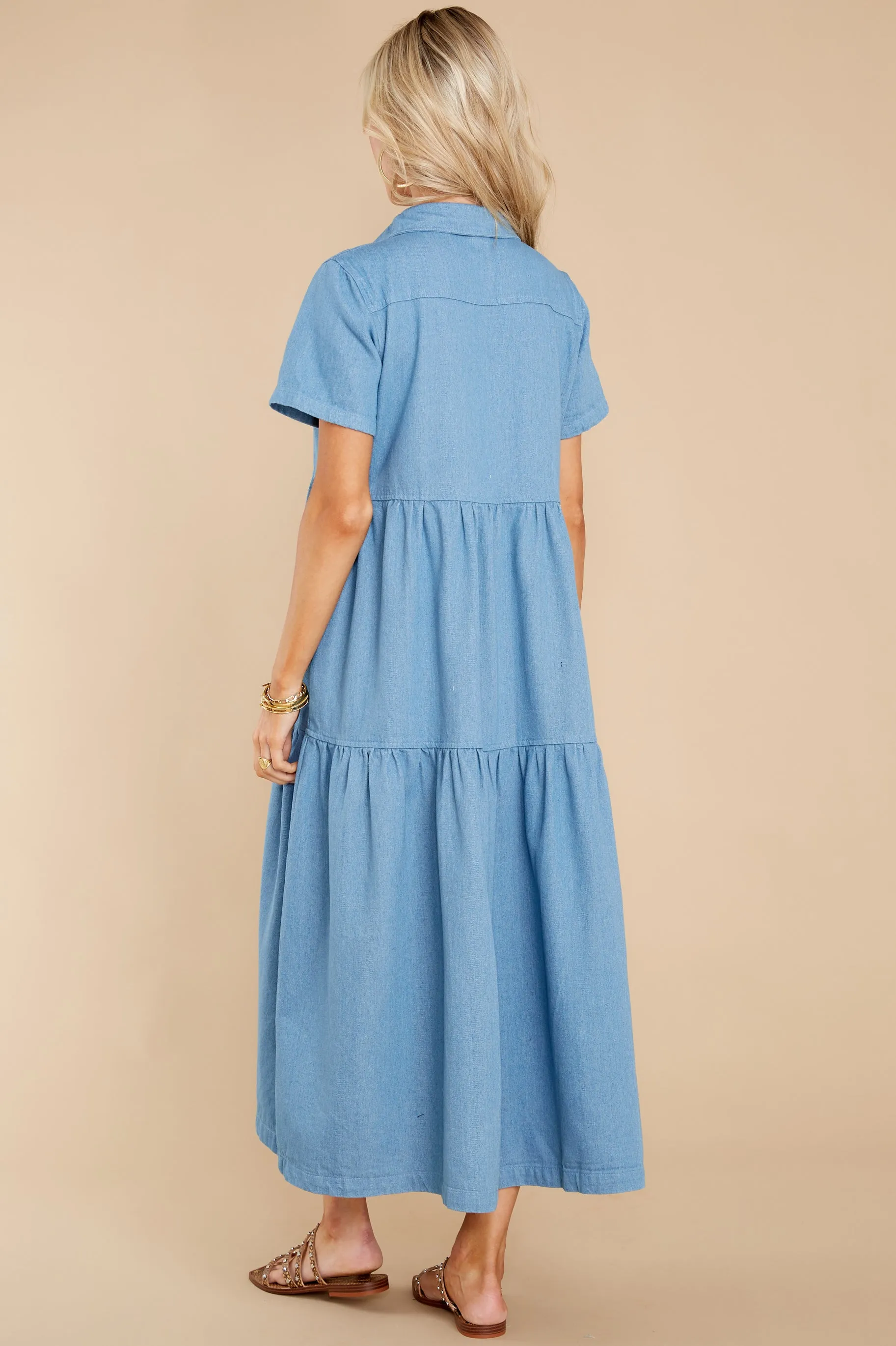 Your Best Self Chambray Button Up Midi Dress