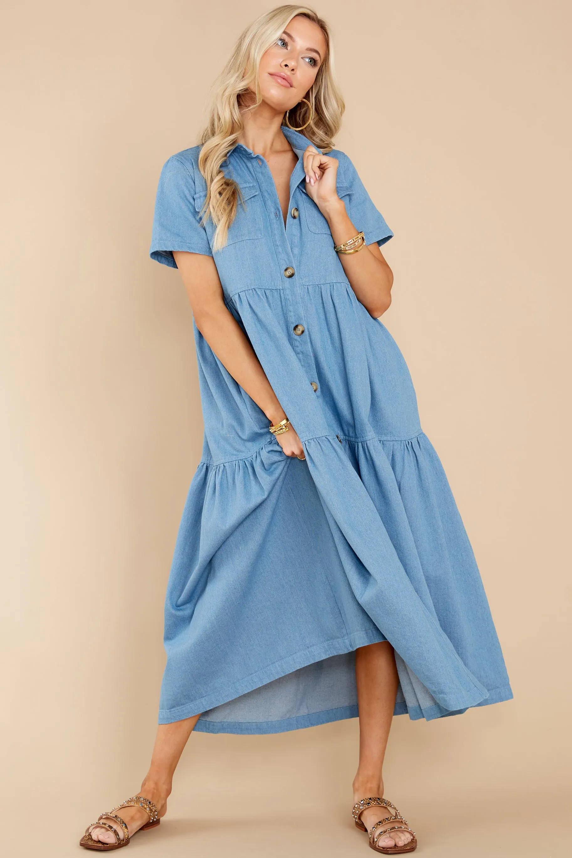 Your Best Self Chambray Button Up Midi Dress