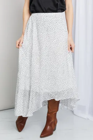 Zenana Polka Dot Ruffle Hem Midi Skirt in Ivory/Black